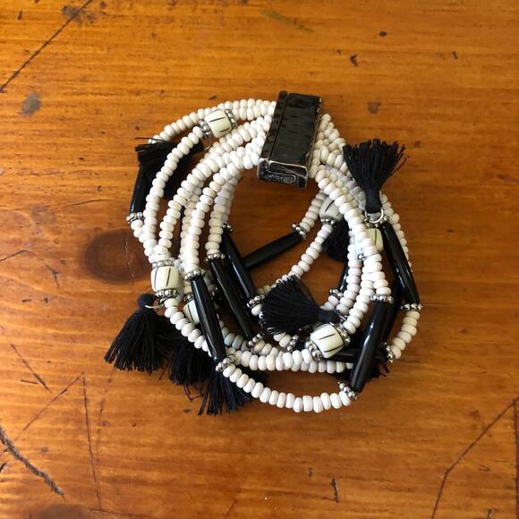 Chico's 2 Piece Beaded Fringe Set Earrings And Multi-Strand Magnetic Bracelet - Picture 2 of 16